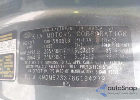 2008 Kia Sedona Ex из США, поврежденный, VIN KNDMB233786194239